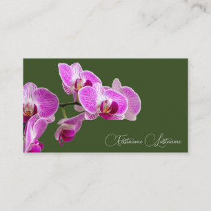 Blommigt rosa orchid blommar calligraphy mörk grön visitkort
