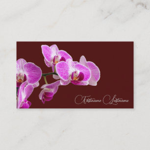 Blommigt rosa orchid blommar calligraphy mörk red visitkort