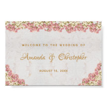 Blommigt Rosa Orchids Marble Bröllop Välkomstskylt