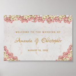 Blommigt Rosa Orchids Marble Bröllop Välkomstskylt Poster