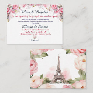 Blommigt Rosa Paris Lluvia de Sobres Quinceañera Anteckningskort