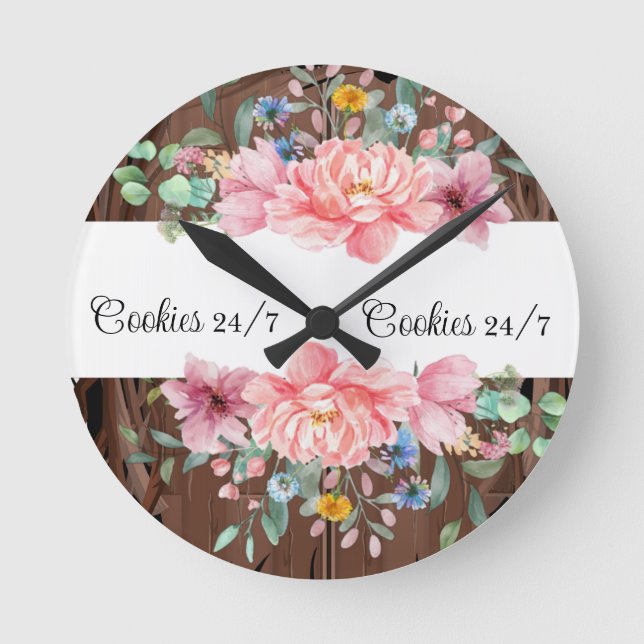 Blommigt Rosa Pastel Flowers Clock Rund Klocka (Framsida)