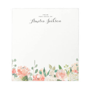 Blommigt Rosa Peach Personlig Stationery Anteckningsblock