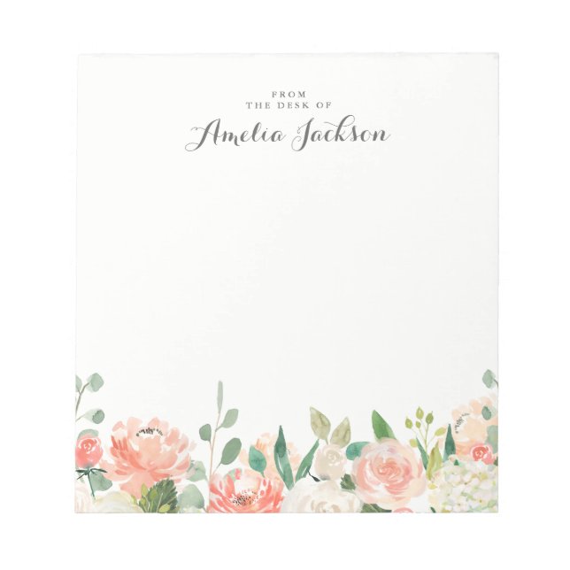 Blommigt Rosa Peach Personlig Stationery Anteckningsblock (Framsida)