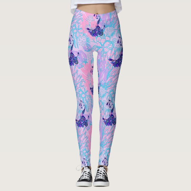 blommigt rosa peacock leggings (Framsida)