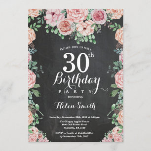 Blommigt Rosa Peonies 30års födelsedag Chalkboard Inbjudningar