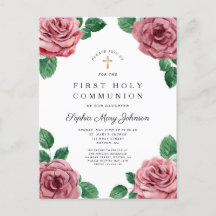 Blommigt Rosa Peonies Girl Religiösa First Communi