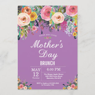 Blommigt Rosa Peonies Mors dag Brunch Inbjudan