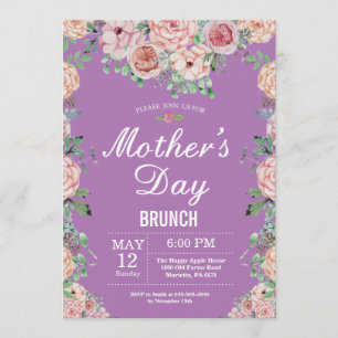 Blommigt Rosa Peonies Mors dag Brunch Inbjudan