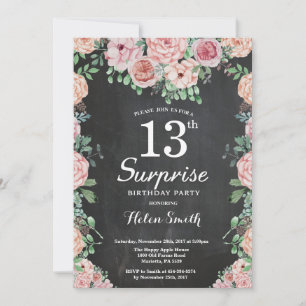 Blommigt Rosa Peonies Surprise 13:e födelsedagen Inbjudningar