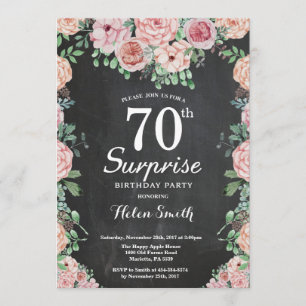 Blommigt Rosa Peonies Surprise 70:e födelsedagen Inbjudningar
