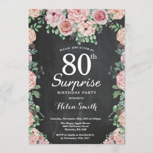 Blommigt Rosa Peonies Surprise 80:e födelsedagen Inbjudningar