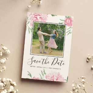 Blommigt Rosa Peony Botanical Elegant Photo Spara Datumet