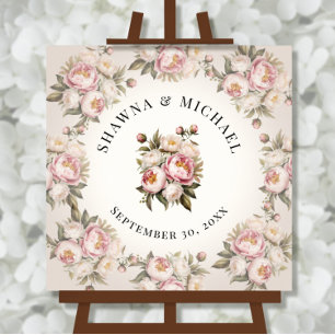Blommigt Rosa Peony Elegant Watercolor Bröllop Poster