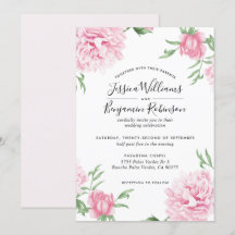 Blommigt Rosa Peony med vit bakgrund Bröllop