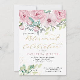 Blommigt Rosa Peony och Guld Calligraphy Pension Inbjudningar