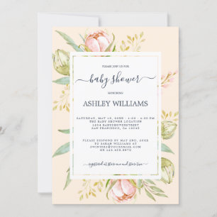 Blommigt Rosa Peony Rustic Boho  Baby Shower Inbjudningar
