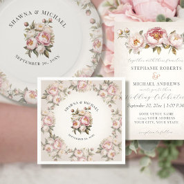 Blommigt Rosa Peony Watercolor Elegant bröllop Pappersservett