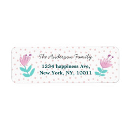 blommigt rosa polka dots, vit returadress returadress etikett
