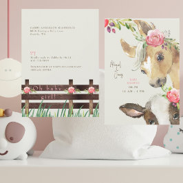 Blommigt Rosa Pony & Cow Baby Shower Inbjudningar