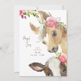 Blommigt Rosa Pony & Cow II Baby Shower Inbjudningar
