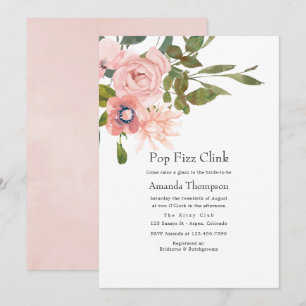 Blommigt Rosa Pop Fizz Clink Möhippa Inbjudningar
