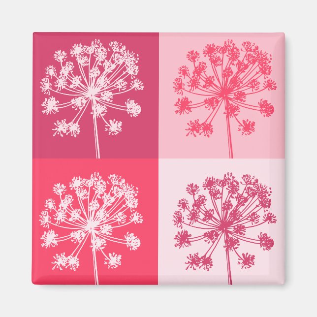 Blommigt Rosa Popart Magnet (Framsidan)