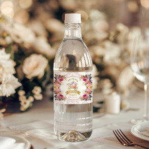 Blommigt Rosa Princess Carriage Baby Shower Vattenflaskor Etikett