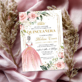 blommigt rosa princess dress guld tiara 15:e inbjudningar
