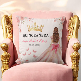 Blommigt Rosa Princess Quinceanera Kudde