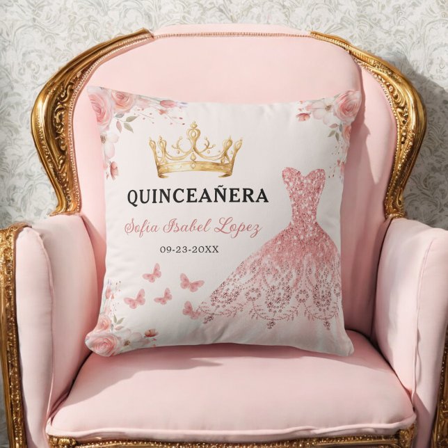 Blommigt  Rosa Princess Quinceanera Kudde (Skapare uppladdad)