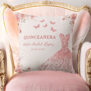 Blommigt Rosa Princess Quinceanera Kudde