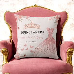 Blommigt Rosa Princess Quinceanera Kudde