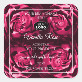 Blommigt Rosa Product Labels Ro Flowers with Logot Fyrkantigt Klistermärke