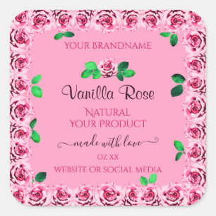 Blommigt Rosa Product Paket Labels Blommar Ro Fyrkantigt Klistermärke