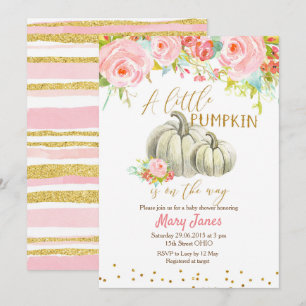 Blommigt Rosa Pumpkin Baby Shower för Guld Inbjudningar