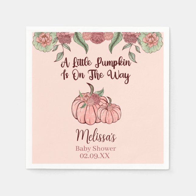 Blommigt Rosa Pumpkin Baby Shower Pappersservett (Framsidan)
