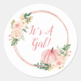 Blommigt Rosa Pumpkin Det är en flicka Runt Klistermärke