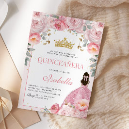 Blommigt  Rosa Quinceanera Guld Princess Inbjudningar
