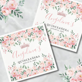 Blommigt Rosa Quinceañera Pappersservett