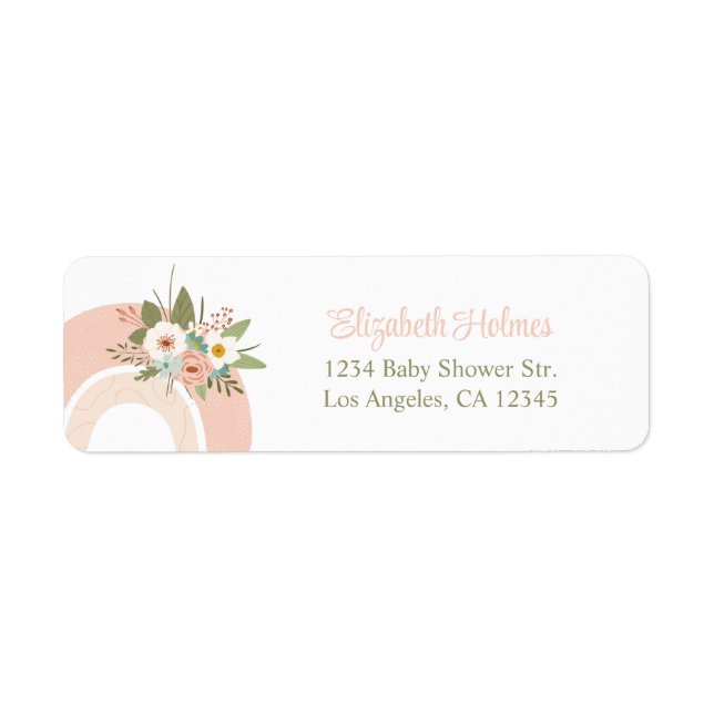 Blommigt Rosa Rainbow Baby Shower-adressetikett Returadress Etikett (Framsidan)