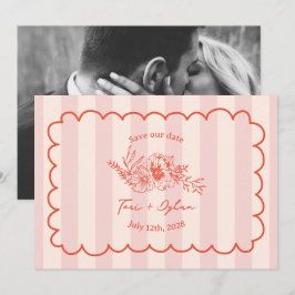 Blommigt Rosa Rand Botaniskt spara datumfoto Datumet