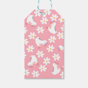 Blommigt Rosa Roller Skates Roller Skal Birthday Presentetikett