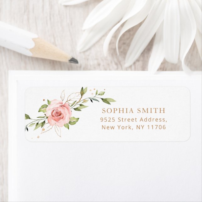 Blommigt  rosa ros eukalyptus returadress returadress etikett (Insitu)