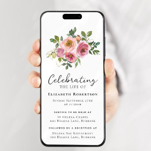 Blommigt Rosa ros Funeral Digital Evite Inbjudningar