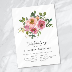 Blommigt Rosa ros Funeral Inbjudningar