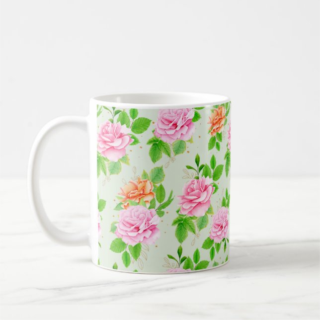Blommigt Rosa ros Mönster-2367 Kaffemugg (Vänster)