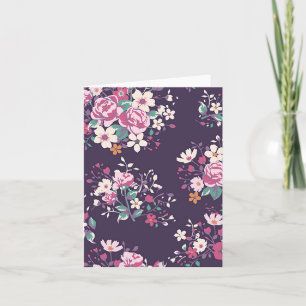 Blommigt Rosa ros och Daisy Flower Lila Notecard Tack Kort