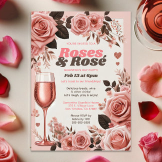 Blommigt Rosa ros och Rosè Galantine's Day Party Inbjudningar