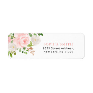 Blommigt rosa ros-returadressetikett returadress etikett